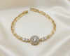 943 Bransoletka elegancka złota 17,5+2cm pozłacana 14k cyrkonie